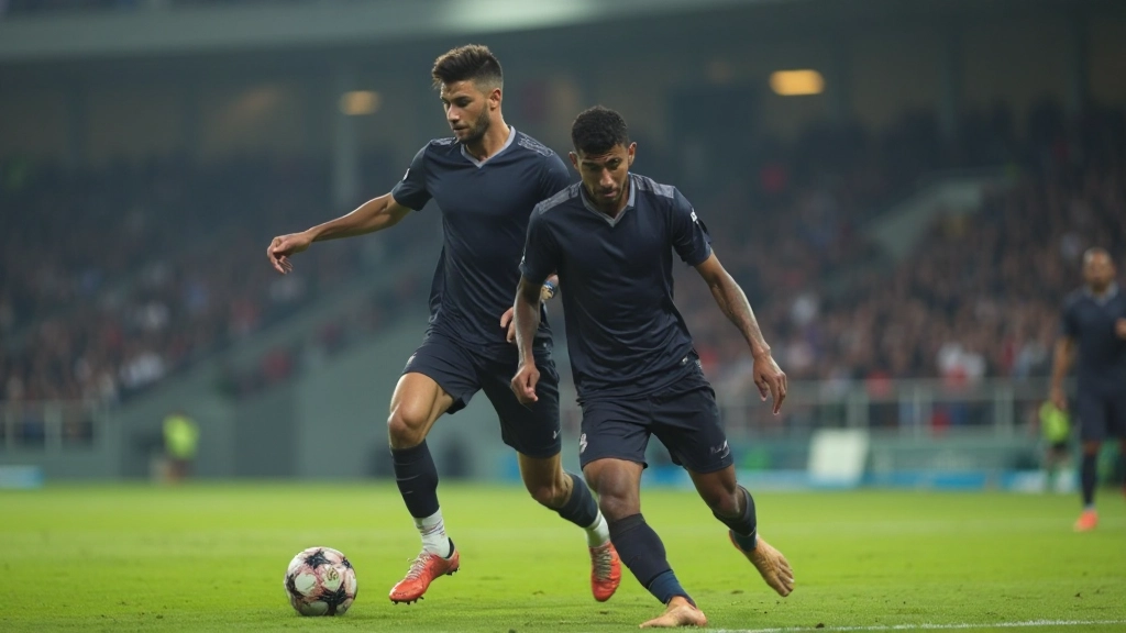 لاعب دفاع احترافي يقطع الكرة أثناء مباراة كرة قدم تنافسية