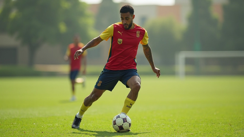 لاعب كرة قدم يمارس تقنية التحكم بالكرة في التدريب