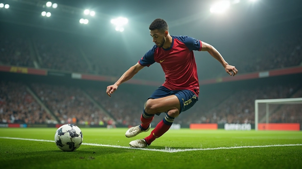 لاعب كرة قدم يمارس تقنية التصويب على المرمى